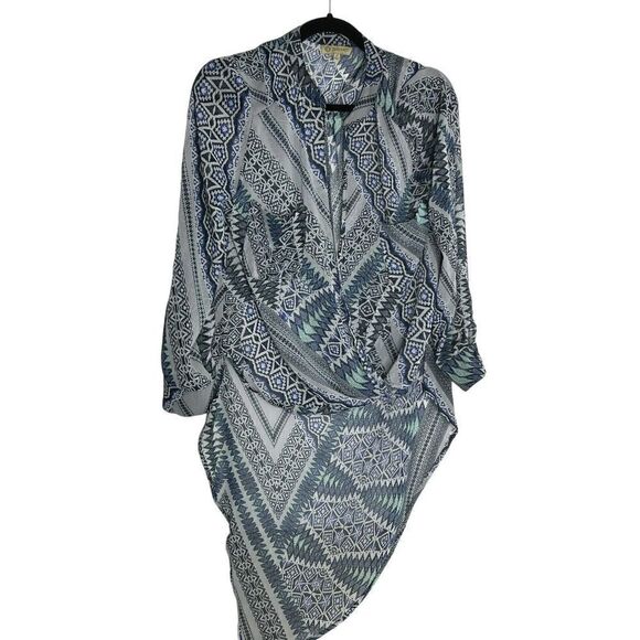 Democracy Womens Large Asymmetrical Hi Low Top Plunge Twist Neckline Sz S - Picture 1 of 3